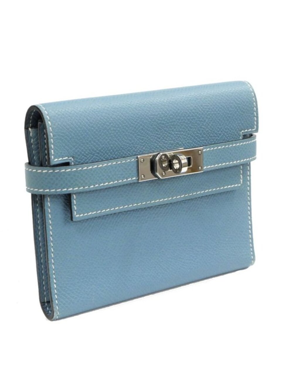 Hermes Kelly Wallet Compact Trifold Blue Jean Silver Hardware - Picture 2 of 10